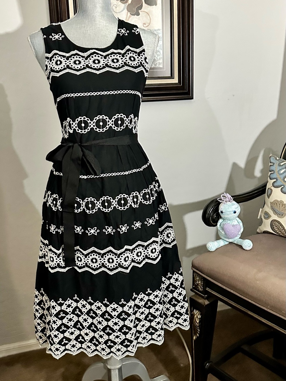Rocha John Rocha Vintage Black Eyelet Embroidered Midi Dress